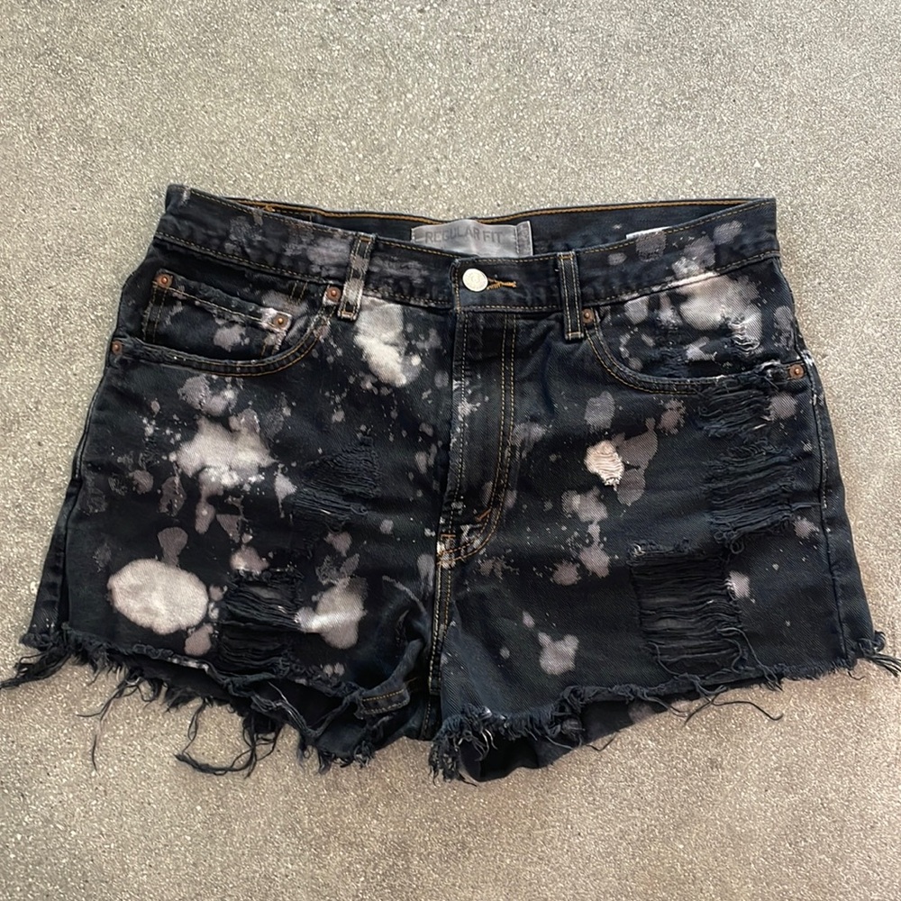 Black distressed denim shorts
